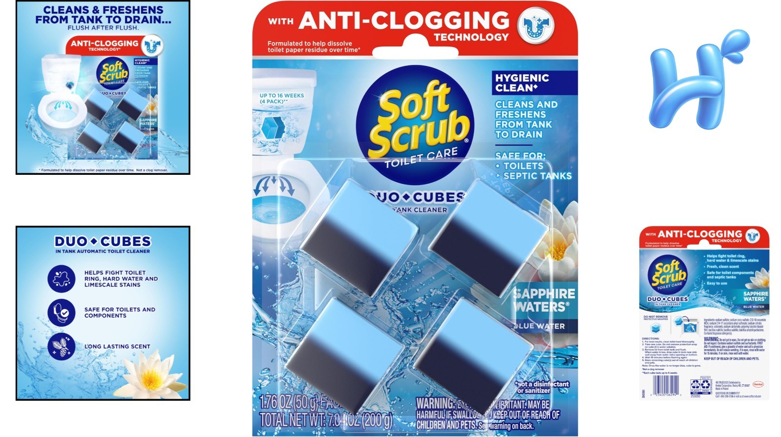 4 Count In-Tank Toilet Cleaner Duo-Cubes, Sapphire Waters – Fresh & Effortless