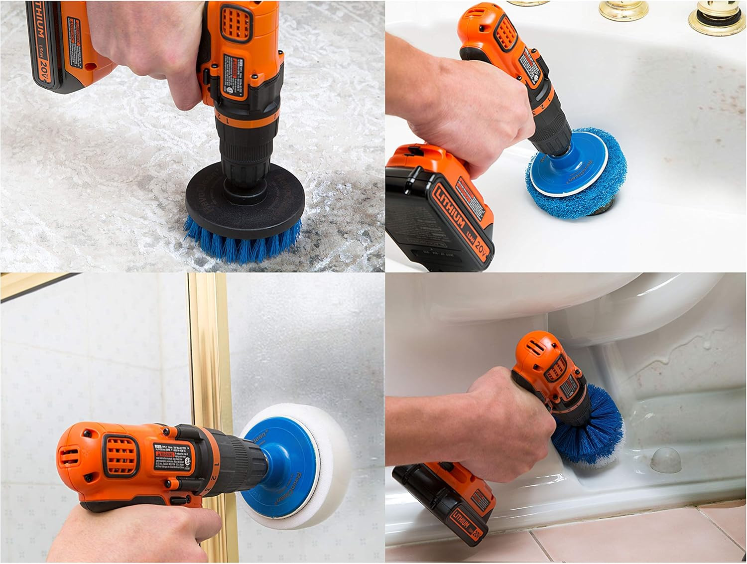 4 Piece Scrub Brush Power Drill Attachments-All Purpose Time Saving Kit-Perfect