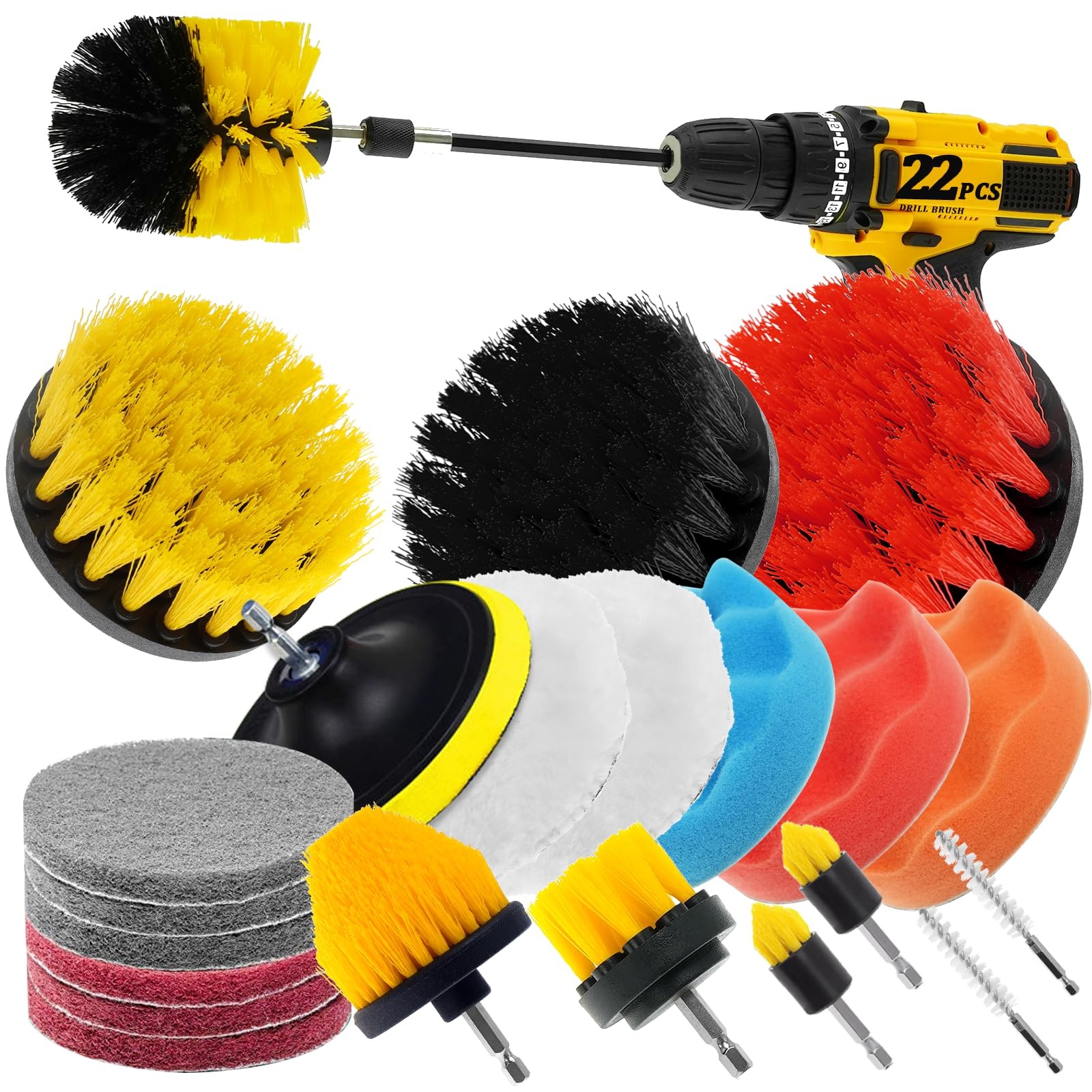 22 Pcs Drill Attachments Set, Scrub Pads & Sponge & Wire Brush, Power Scrubbe…
