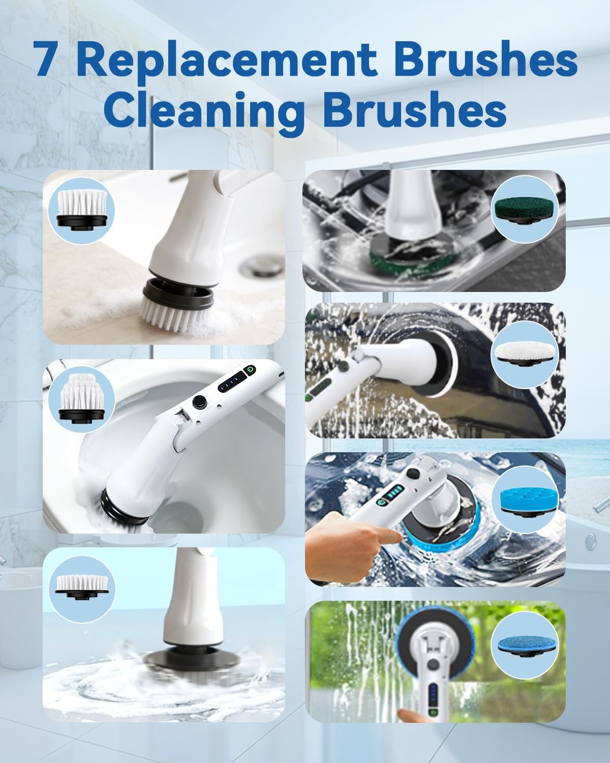 Electric Spin Scrubber, Bathroom Scrubber Electric with 7 Replaceable Brush H…