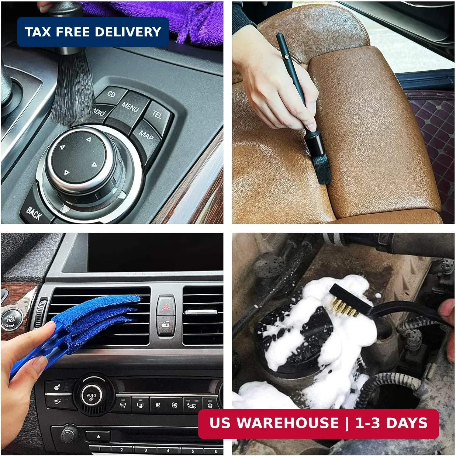 HMPLL 9pcs Auto Car Detailing Brush Set/ Interior Cleaning Kit Includes 5 Soft P