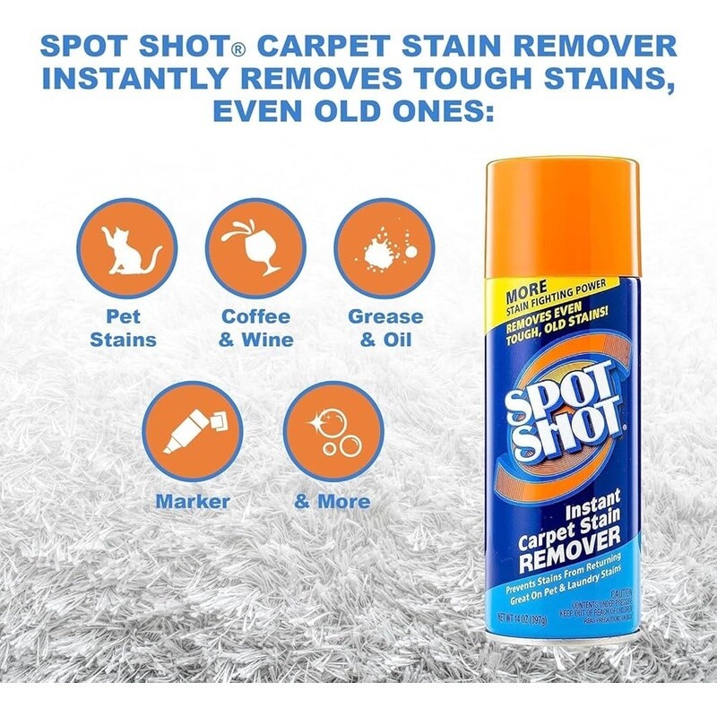 Instant Carpet Stain Remover Aerosol No Scrub Pet Food Wine Coffee Grease 14 oz