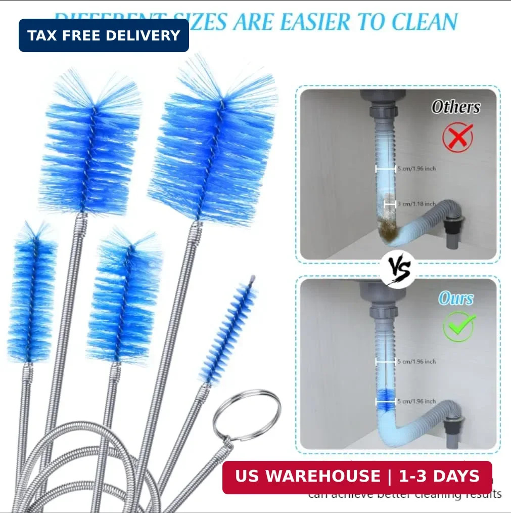 Flexible Long Drain Brush Set, Premium 3 Piece Kit with Double Ended and Stainle
