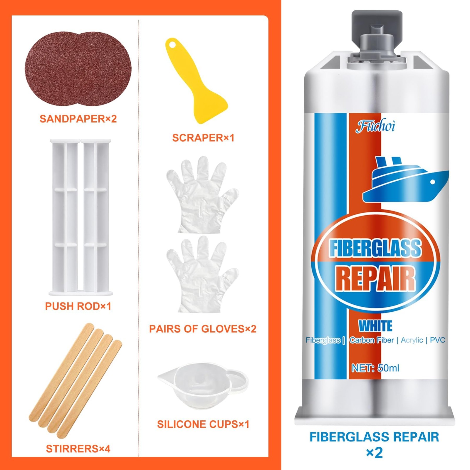 100ml White Gel Coat Repair Kit, Fiberglass, Boat, Yacht, Surfboard, Fix Holes