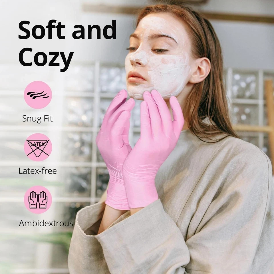Pink Disposable Gloves, Medical exam Gloves Small (Pack of 100),