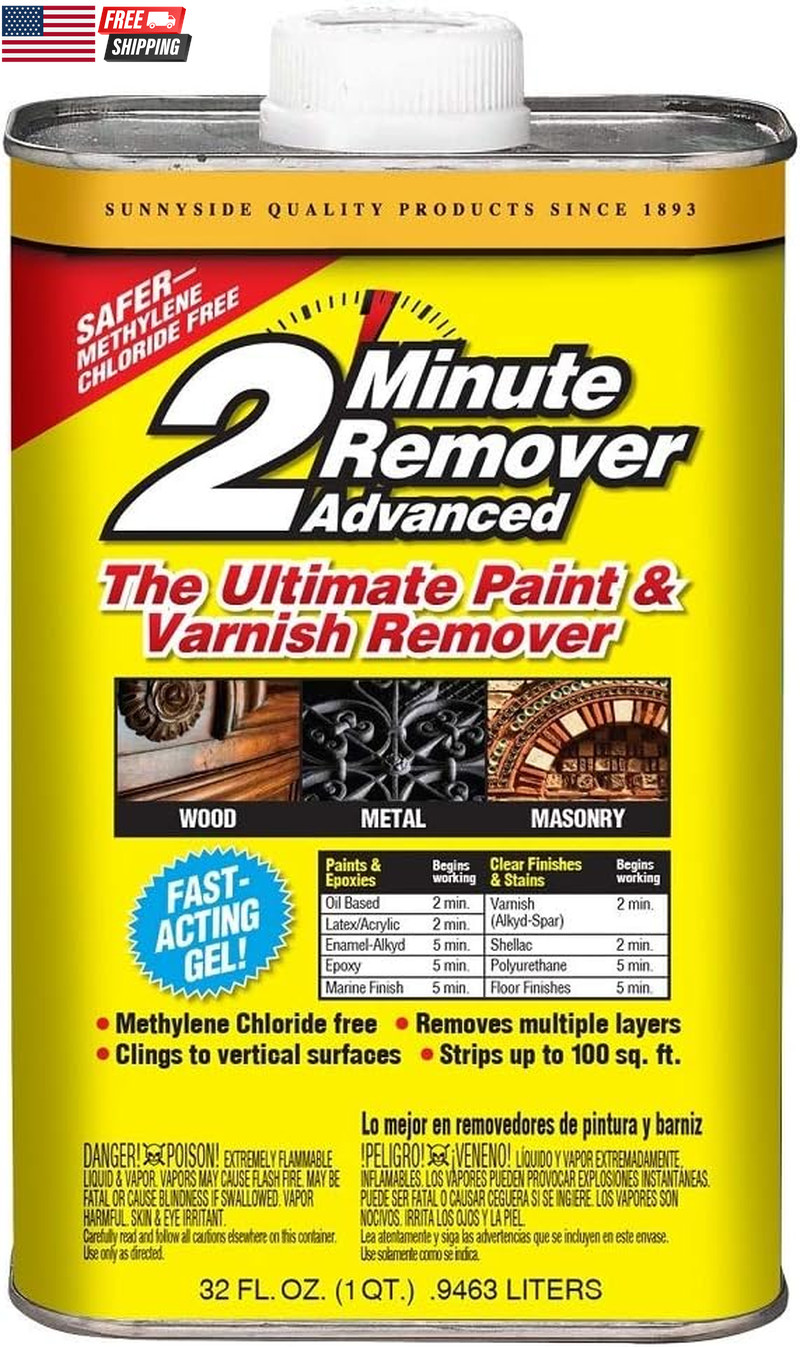 Sunnyside 63432 2-Minute Remover Advanced Paint & Varnish Remover Gel, Quart