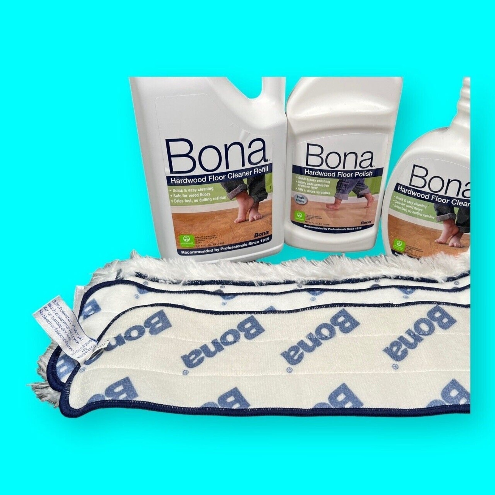 Bona Hardwood Floor Care Bundle Refill Polish Spray Microfiber Pad