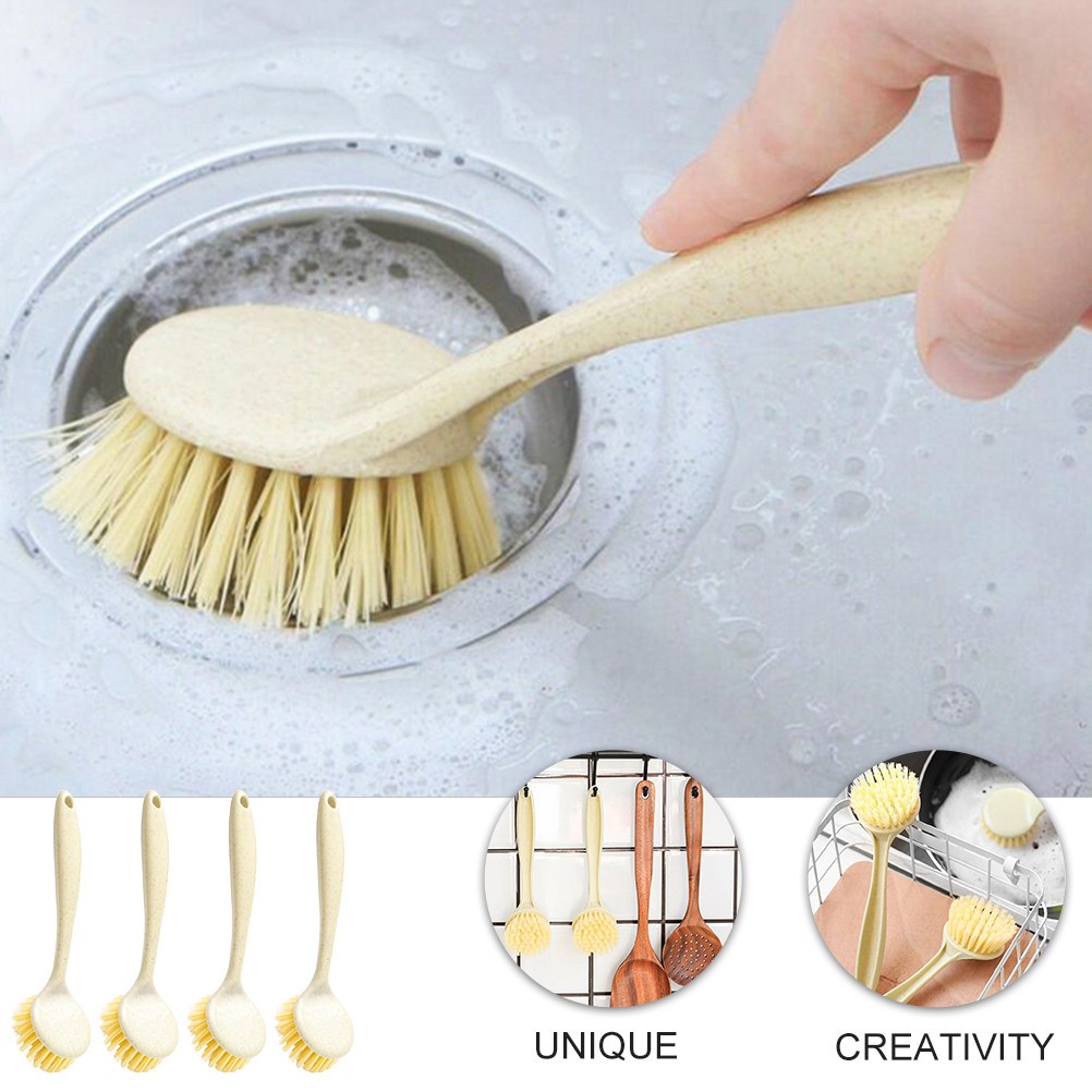 4pcs Multipurpose Pan Brushes Long Handle Dish Brushes Home Kitchen