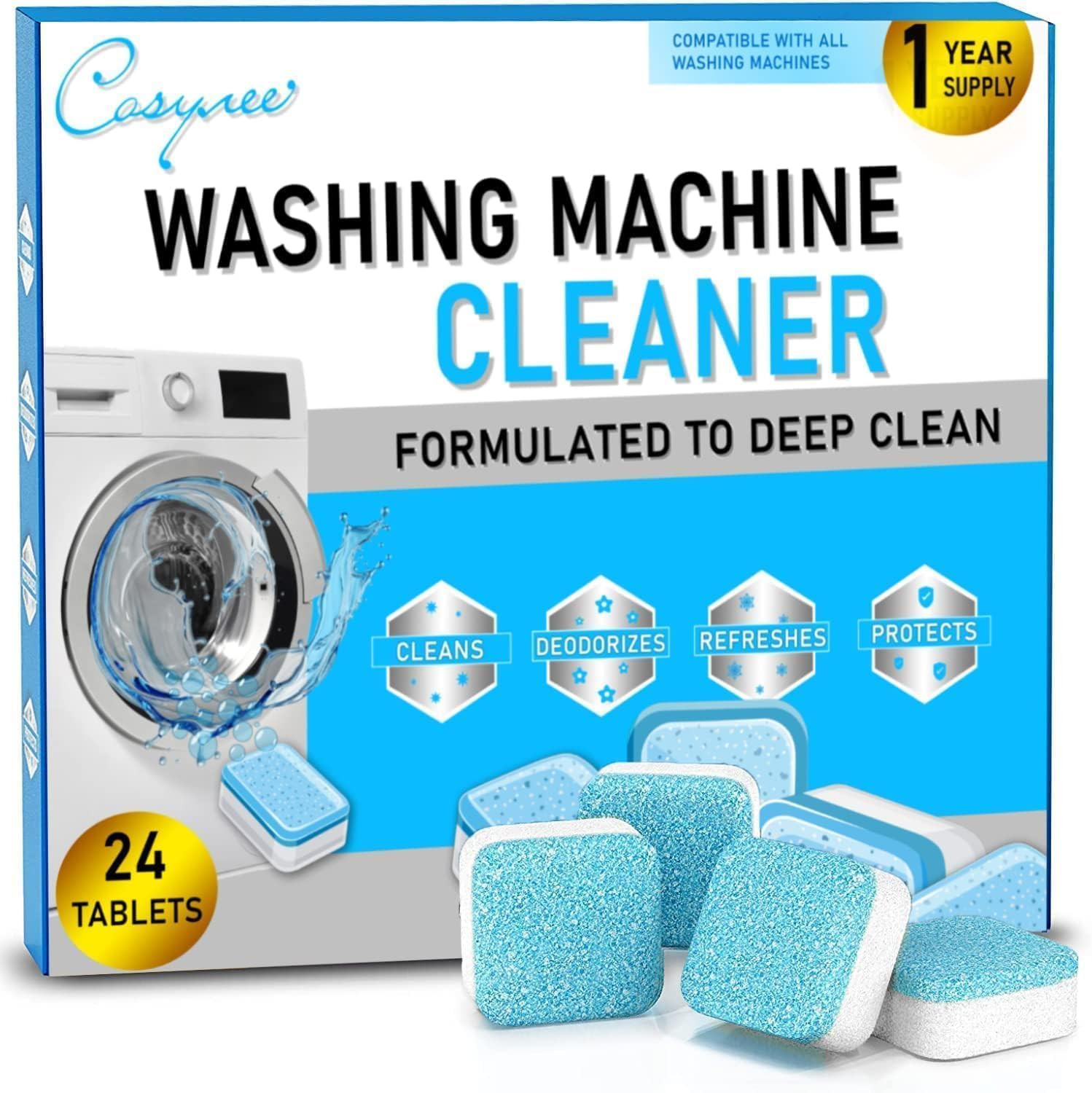 24 Count Washing Machine Cleaner Tablets Deodorizing Eco Friendly Formula