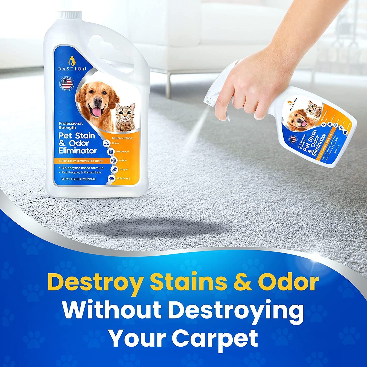 Pet Stain Remover & Odor Eliminator Spray – Enzyme Powered Carpet Cleaner