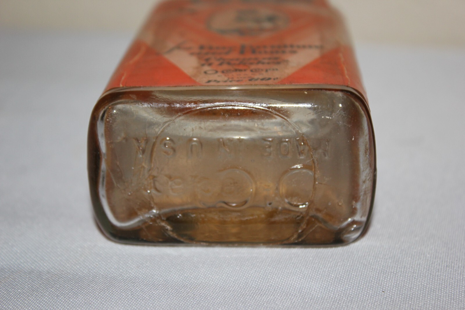 Antique O-CEDAR Polish Glass Bottle Paper Lable Wood Stopper Cap Advertising