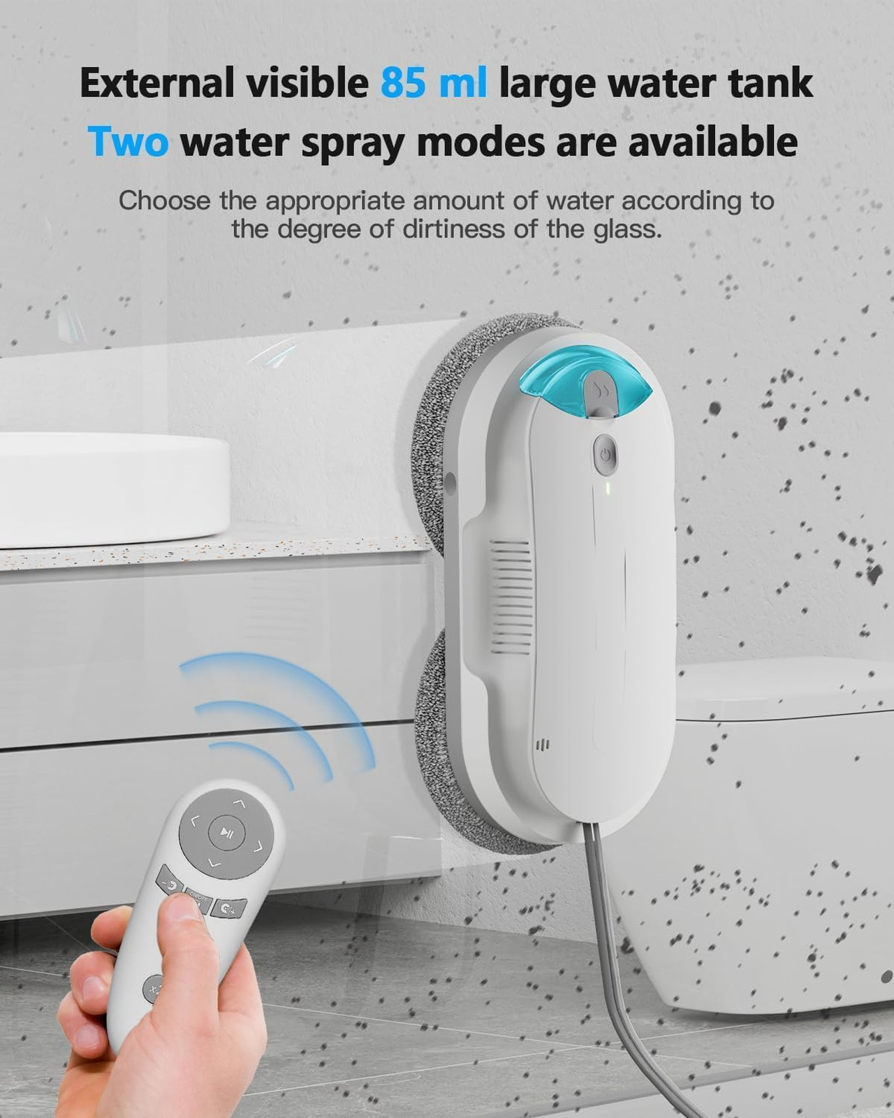 Window Cleaning Robot with Double Helix Suction 4800-6400Pa Ultrasonic Spray