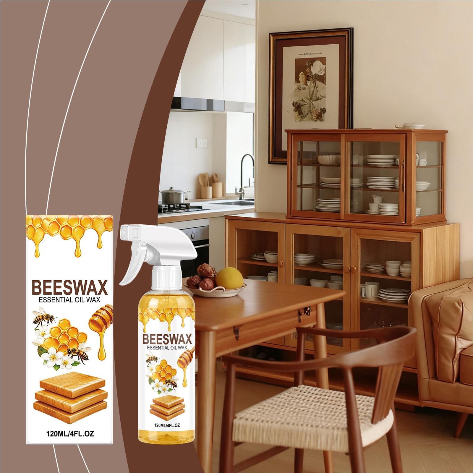 Beeswax Spray Essential Oil Wax,Multi-Purpose Furniture Polish,Wood Care Spray