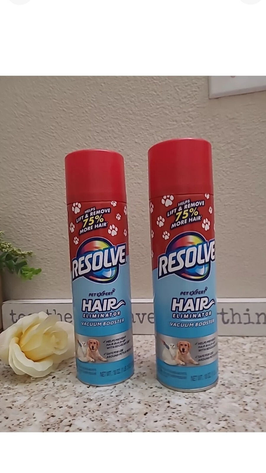 Resolve Pet Hair Eliminator Carpet Cleaner & Vacuum booster, 18.oz Lot Of 2