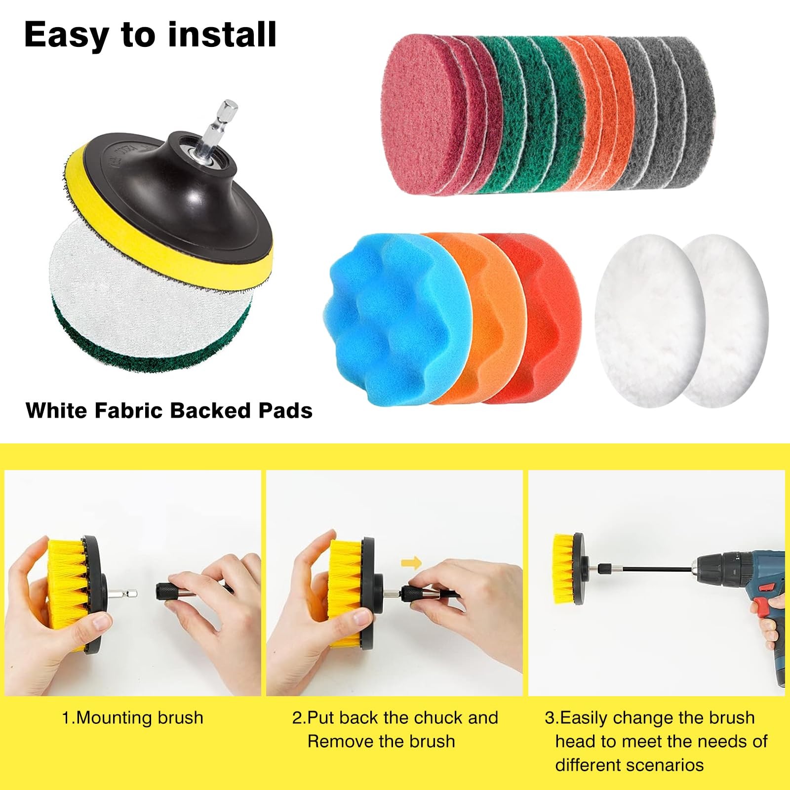 ETOUPA 30 Piece Drill Brush Attachments Set, Scrub Pads & Sponge & Wire Brush…