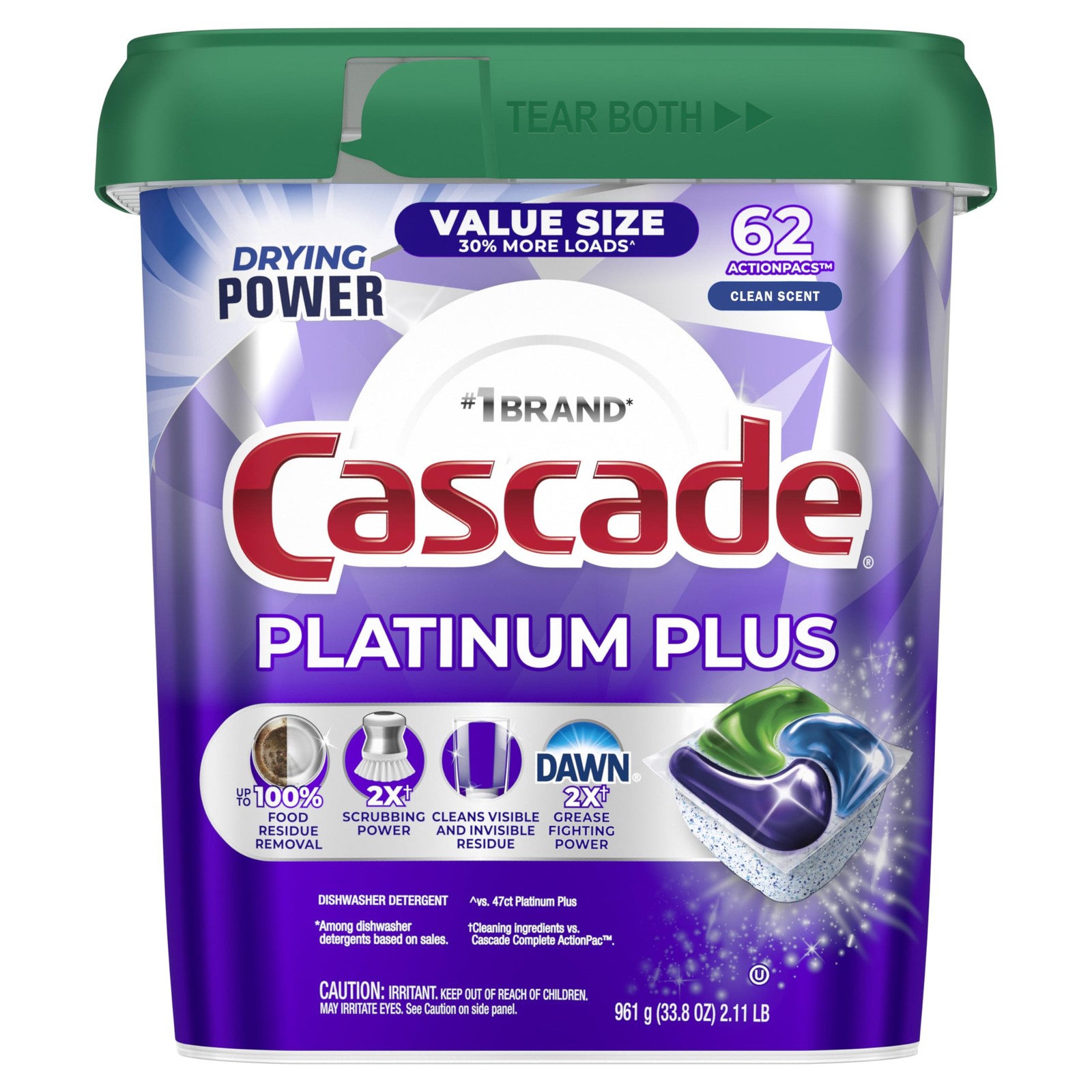 Cascade Platinum Plus Dishwasher Pods Dish Detergent Soap Clean Scent 62 Count