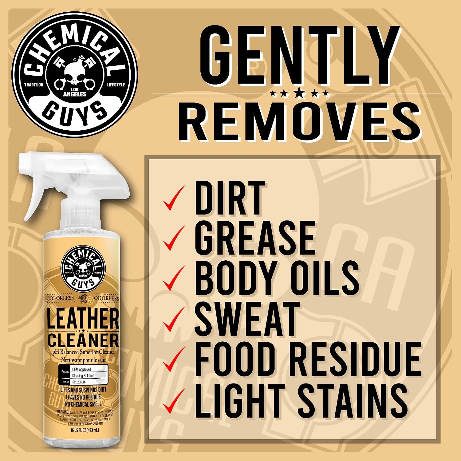 Chemical Guys Leather Cleaner, Colorless and Odorless for Car Interiors, Furnitu