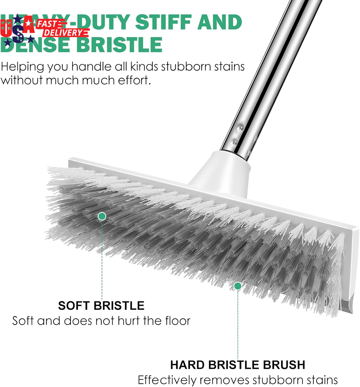 Floor Scrub Brush with 51-Inch Long Adjustable Handle 2 in 1 Scrape Brush Stiff