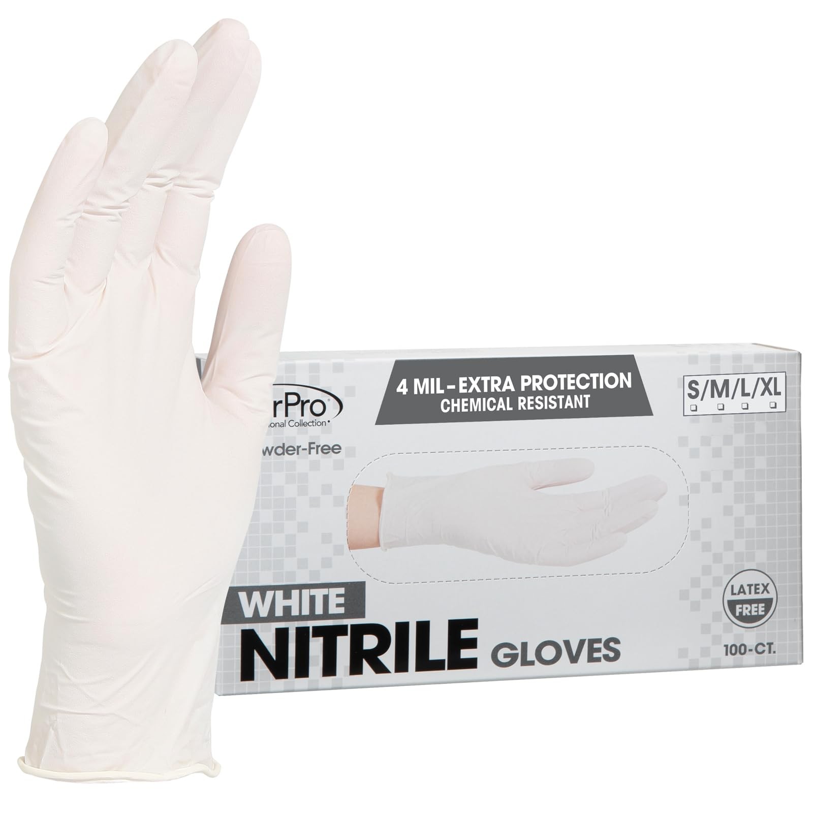 ForPro Disposable Nitrile Gloves, Chemical Medium (Pack of 100), White