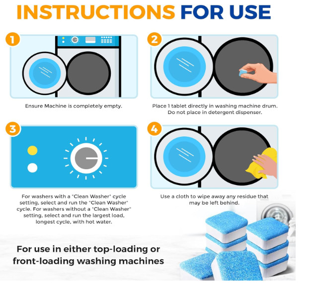 Bastion Washing Machine Cleaner, Deodorizer, & Descaler – 24 pack