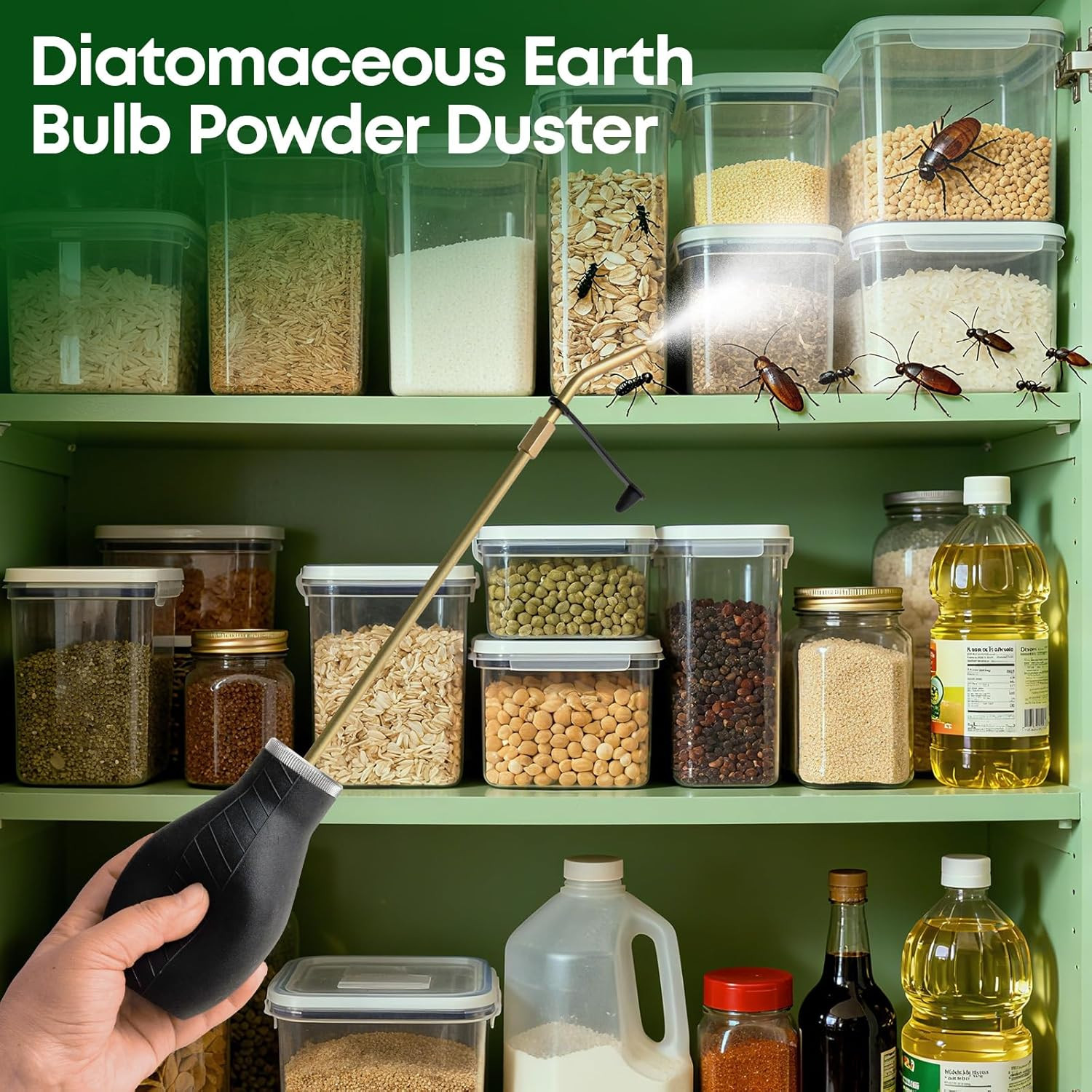 Powder Duster,Diatomaceous Earth Applicator, Large Bulb Duster with Long Metal T
