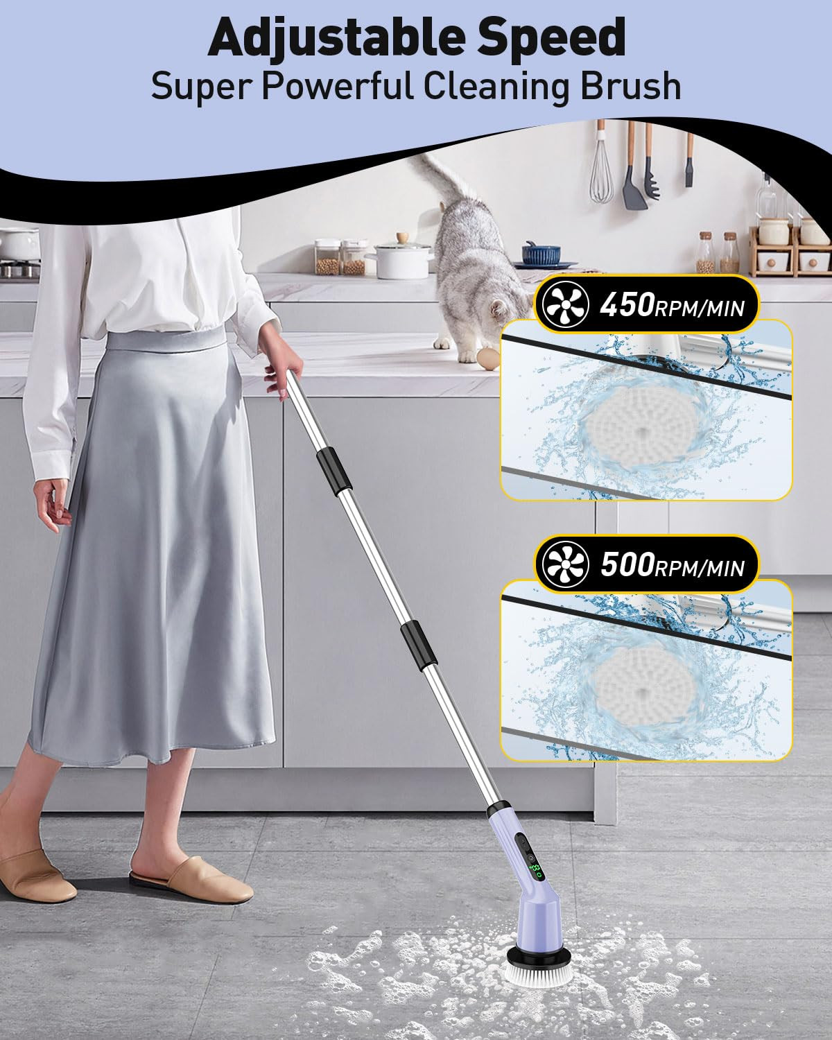 Electric Spin Scrubber for Cleaning Bathroom, Shower Scrubber Rotary Floor Brush