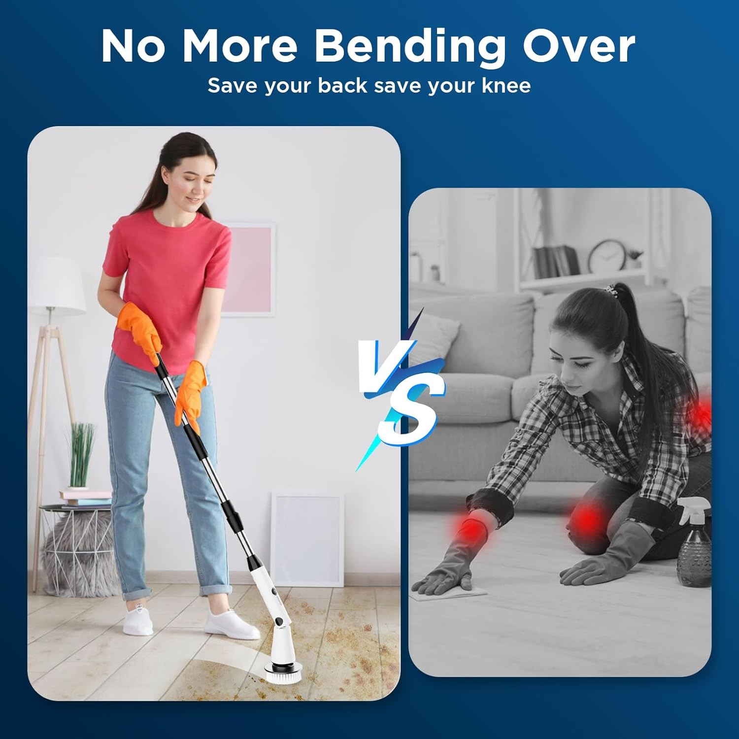Electric rotating brush, new bathroom cleaner, retractable handle 4 brush heads