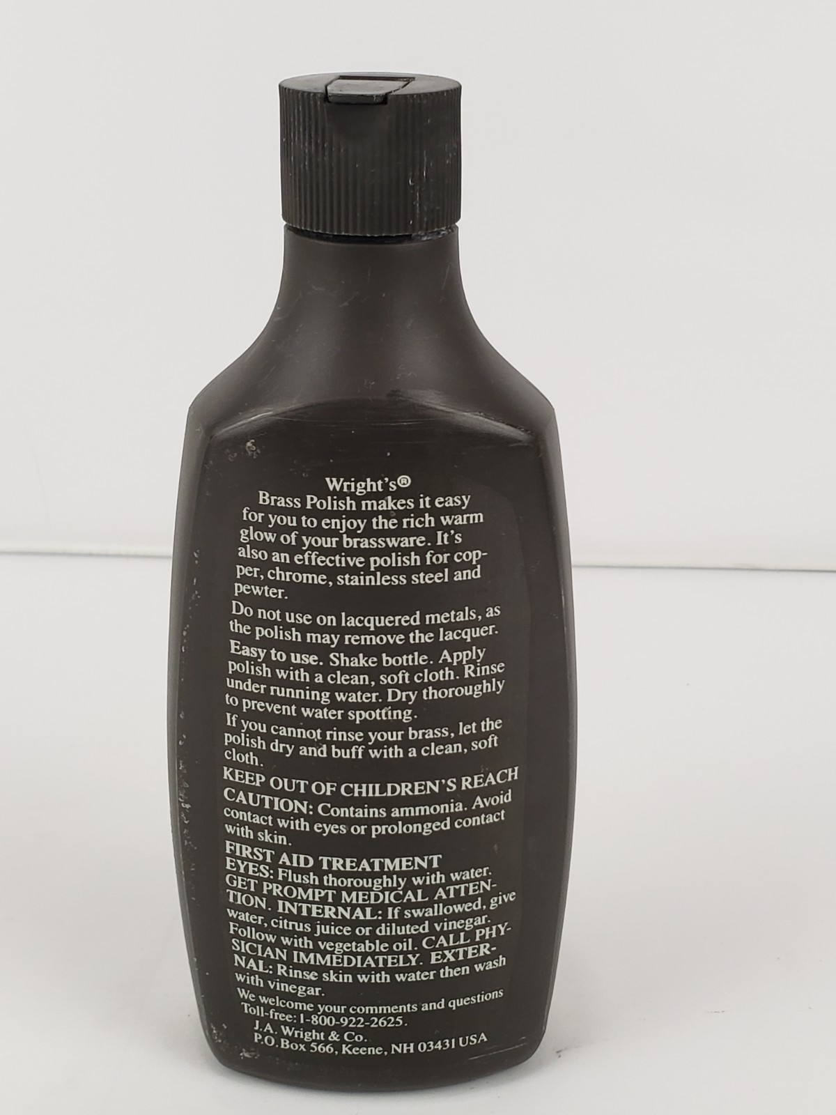 Wright’s Brass Polish Vintage Bottle Discontinued 8oz 60% Full