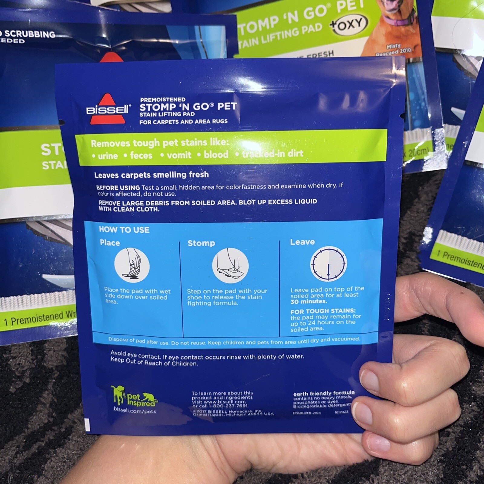 9 Bissell Stomp ‘N Go Pet Lifting Pads + Oxy for Stain Removal on Carpet & Rugs