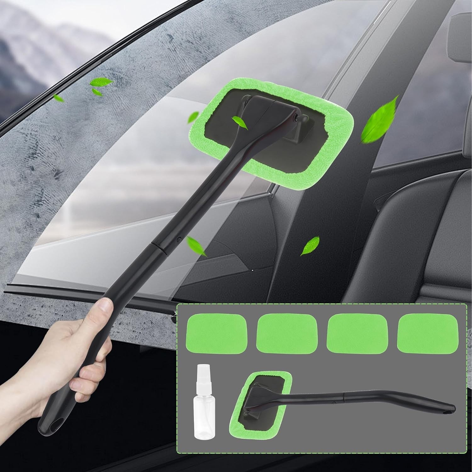 Car Window Cleaner Tool Kit,Microfiber Car Windshield Cleaner Inside with 4PC…
