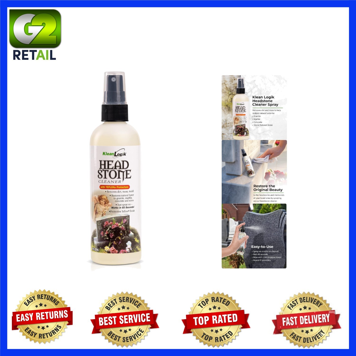 Klean Logik Headstone Cleaner, 8 Oz – Non-Abrasive Tombstone Restoration