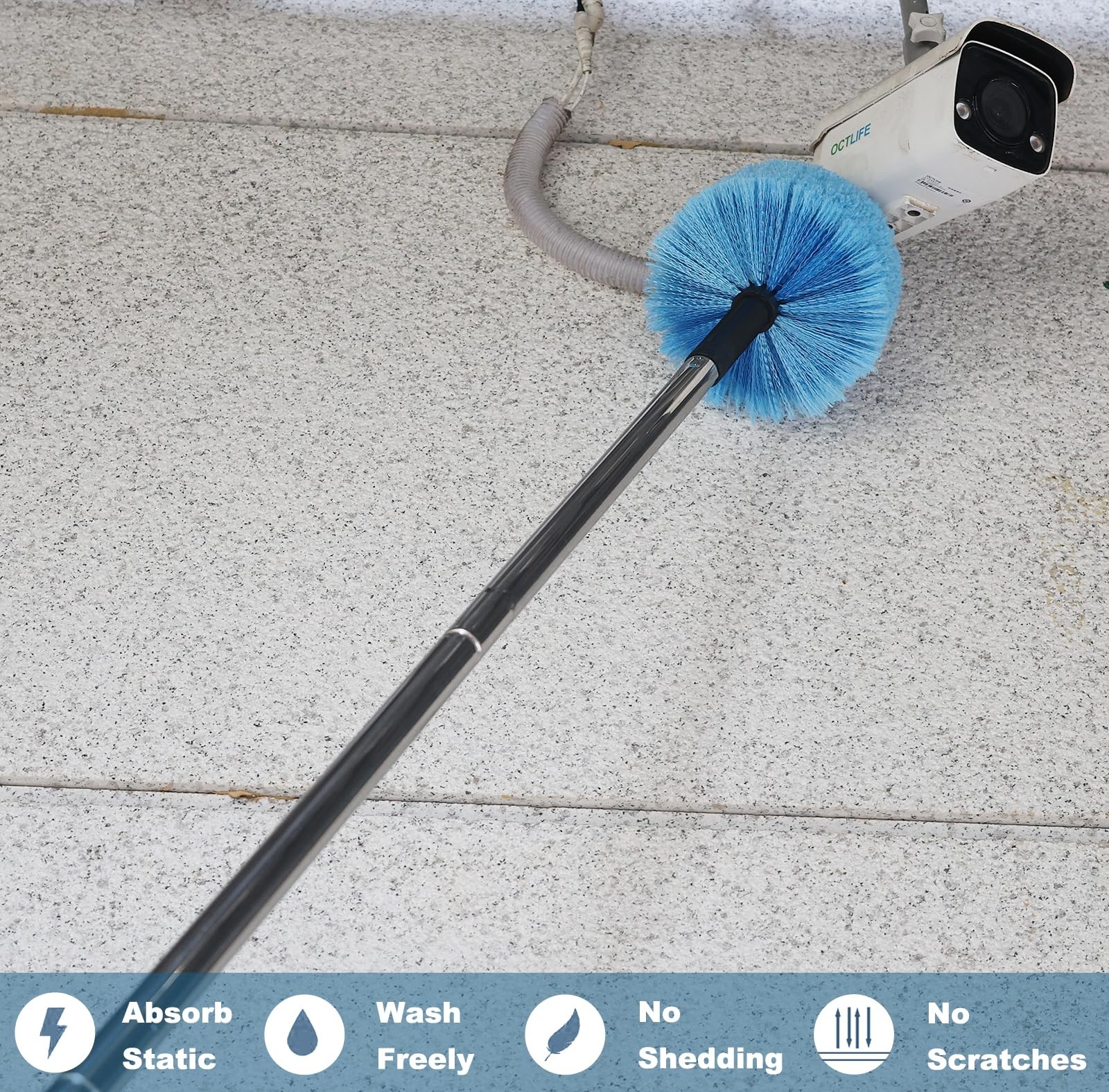 Duster Head Brush Twist On Spider Web Cleaner For Poles Indoor Outdoor Blue