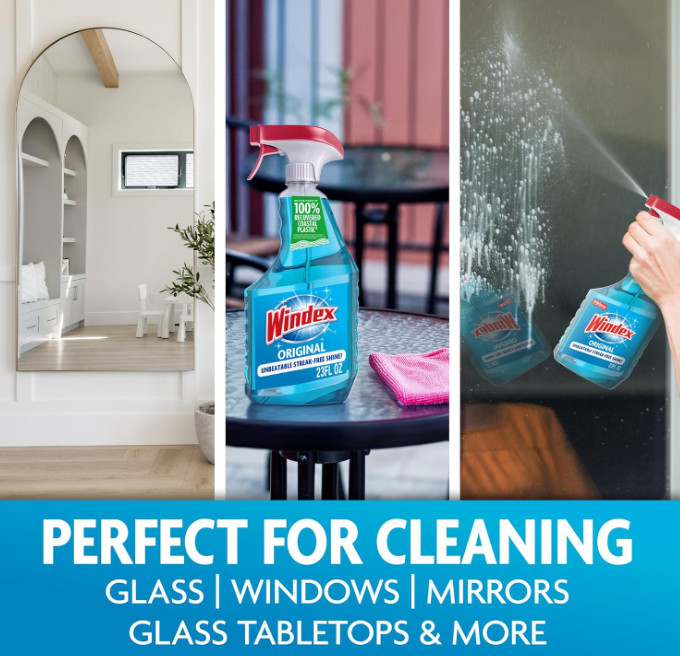 Windex Glass and Window Cleaner Spray Bottle, Packaging Designed to Prevent Leak