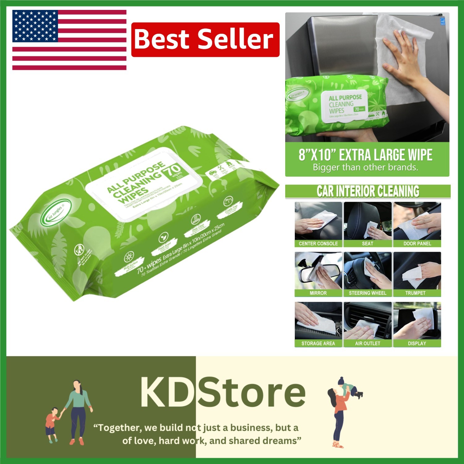 All Purpose Heavy Duty Cleaning Wipes 70 Count Large Size Multi-Surface