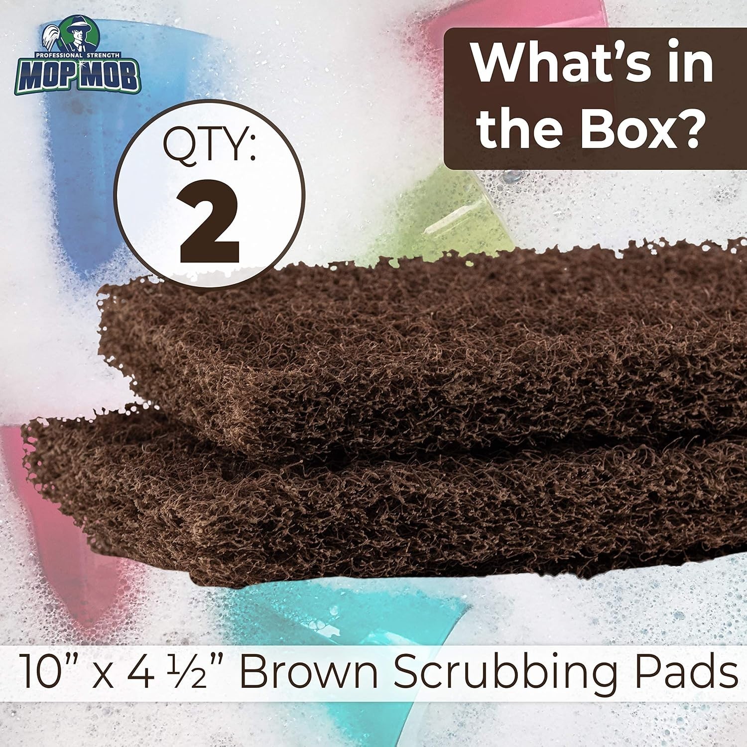 Heavy Duty XL Scouring Pad 2 Pack Brown Nylon Scrubber Pads 10×4.5in