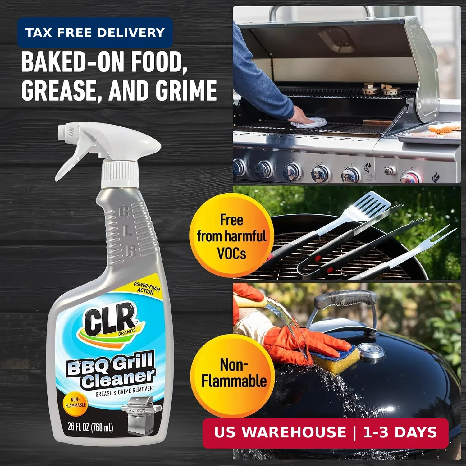 CLR Brands Grill Cleaner and Degreaser Spray, 26 oz. Bottle, BBQ Cleaner Removes