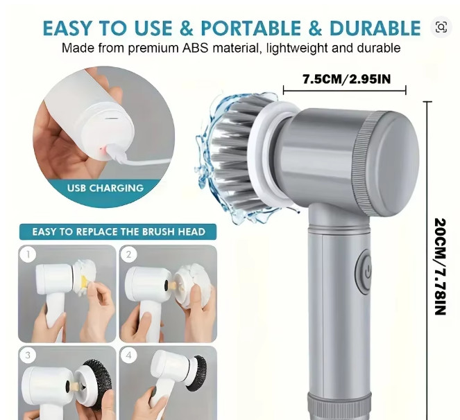 Cordless Electric Spin Scrubber Bathroom Cleaning Brush 5 Heads Power Scrubber