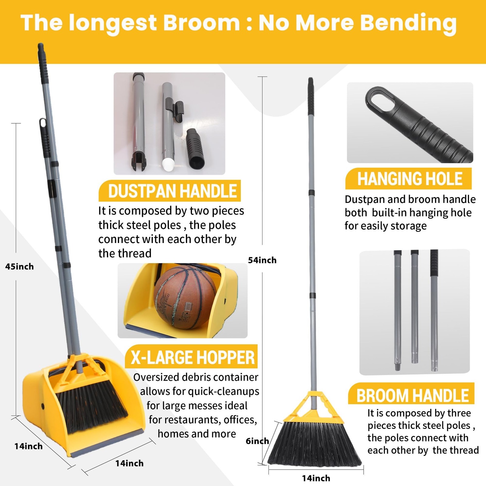 Commercial Broom and Dustpan Set, Jumbo Lobby Debris Dustpan (14inch*14inch),…