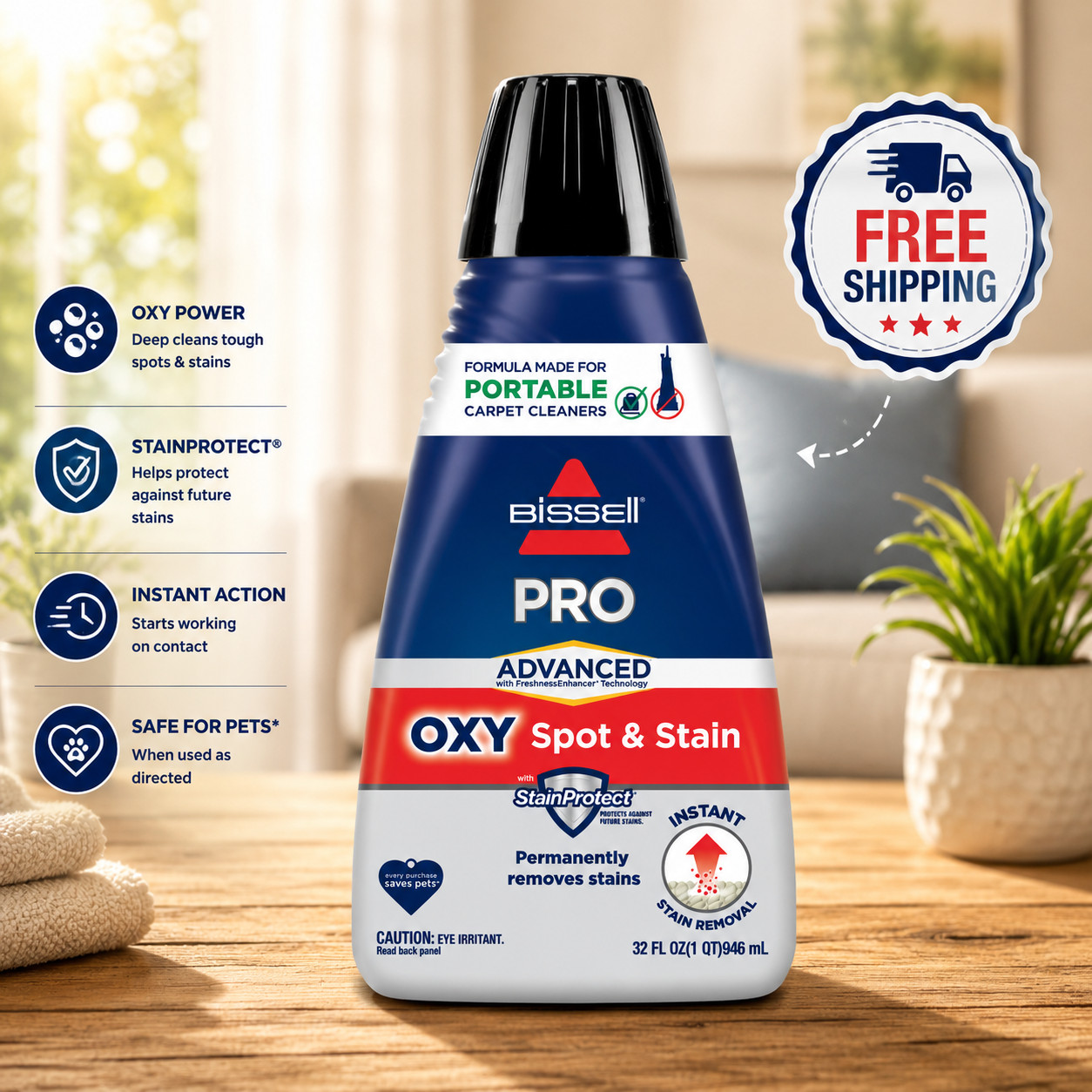 BISSELL Pro Oxy Spot Stain Cleaner Fresh Scent 32 fl oz 2038W – Free Shipping