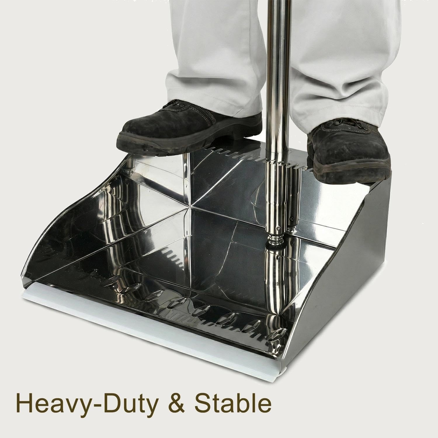 Metal Dustpan Long Handle Stainl Steel Dustpan, Heavy Duty Standing