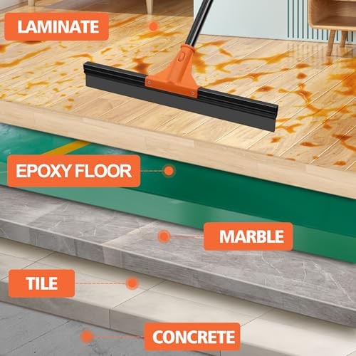 Floor Squeegee Heavy Duty with 58.3 inches Long Handle, Rubber Scraper Orange