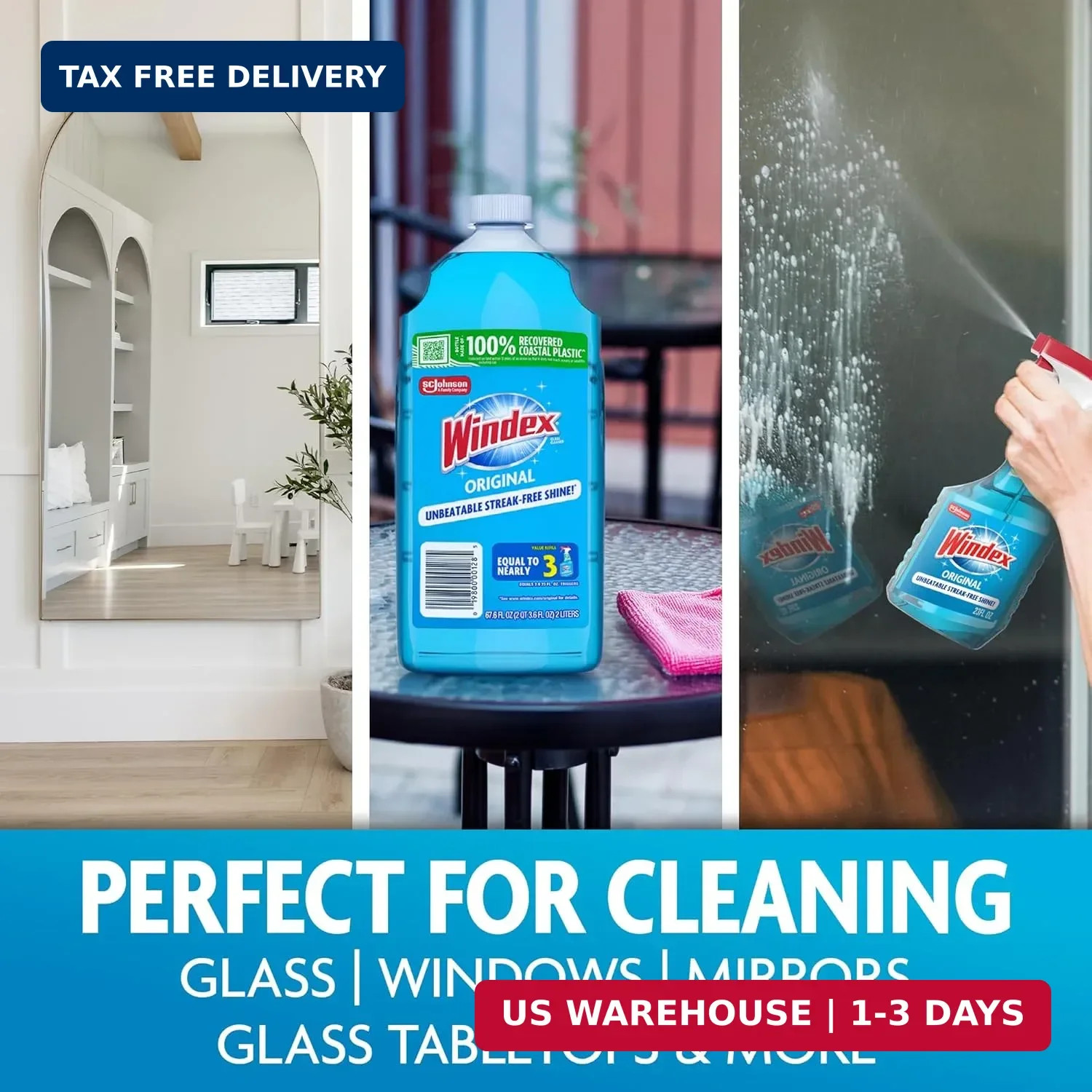 Windex Refill Glass and Window Cleaner Bottle, Bottle Made from 100% Recycled Pl