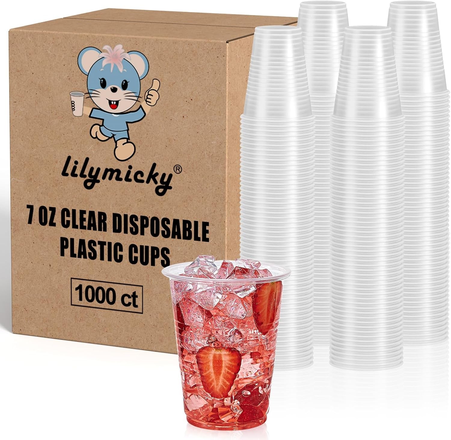 Lilymicky 1000 PACK 7 oz Clear Plastic Cups, 7 Ounce Disposable Drinking Cups