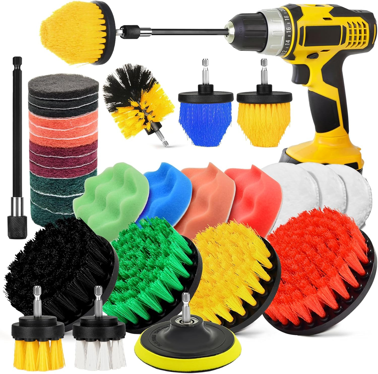 30Pcs Drill Brush Attachment Set,Drill Scrubber Brush Kit Include Scrub Pads, Sp