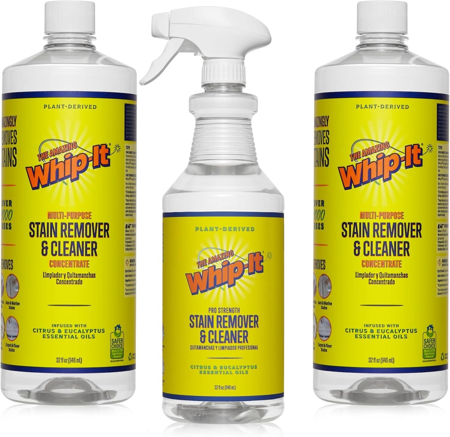Whip-It Stain Remover and Concentrate Kit, 2-32oz Concentrates & 1-32 OZ Pro …