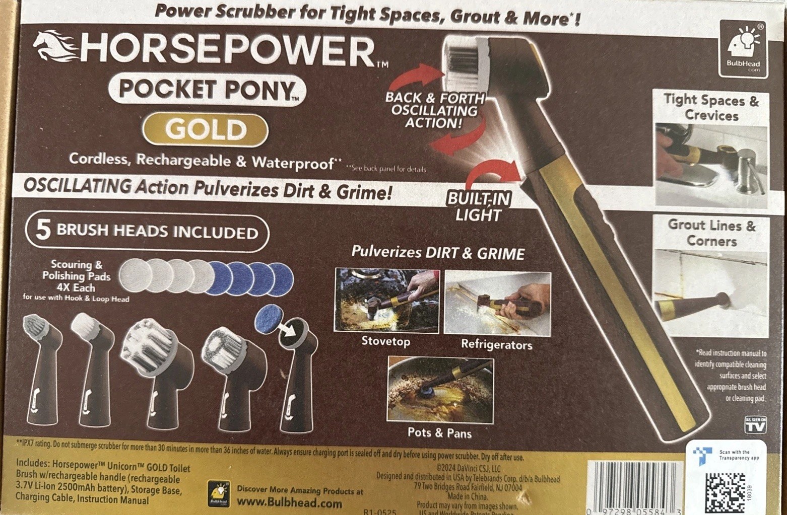 Horsepower Pocket Pony GOLD AS-SEEN-ON-TV Cordless Waterproof Power Scrubber