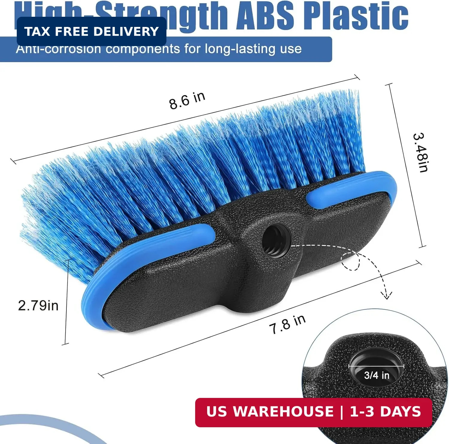 Car Wash Brush Head with Soft Bristle 8”, Cleaning Blue