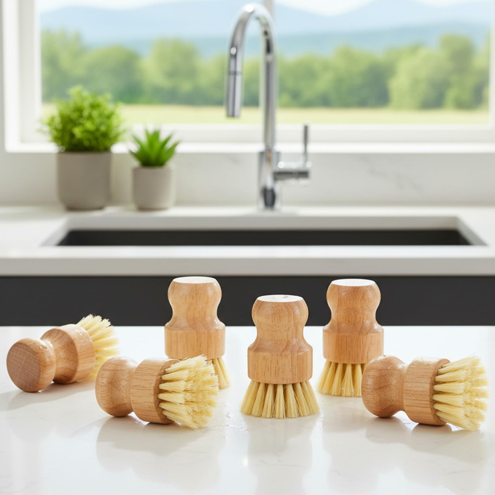 14 Pack Bamboo Dish Brush Set Natural Sisal Scrub Brushes for Pots Pans Sinks…