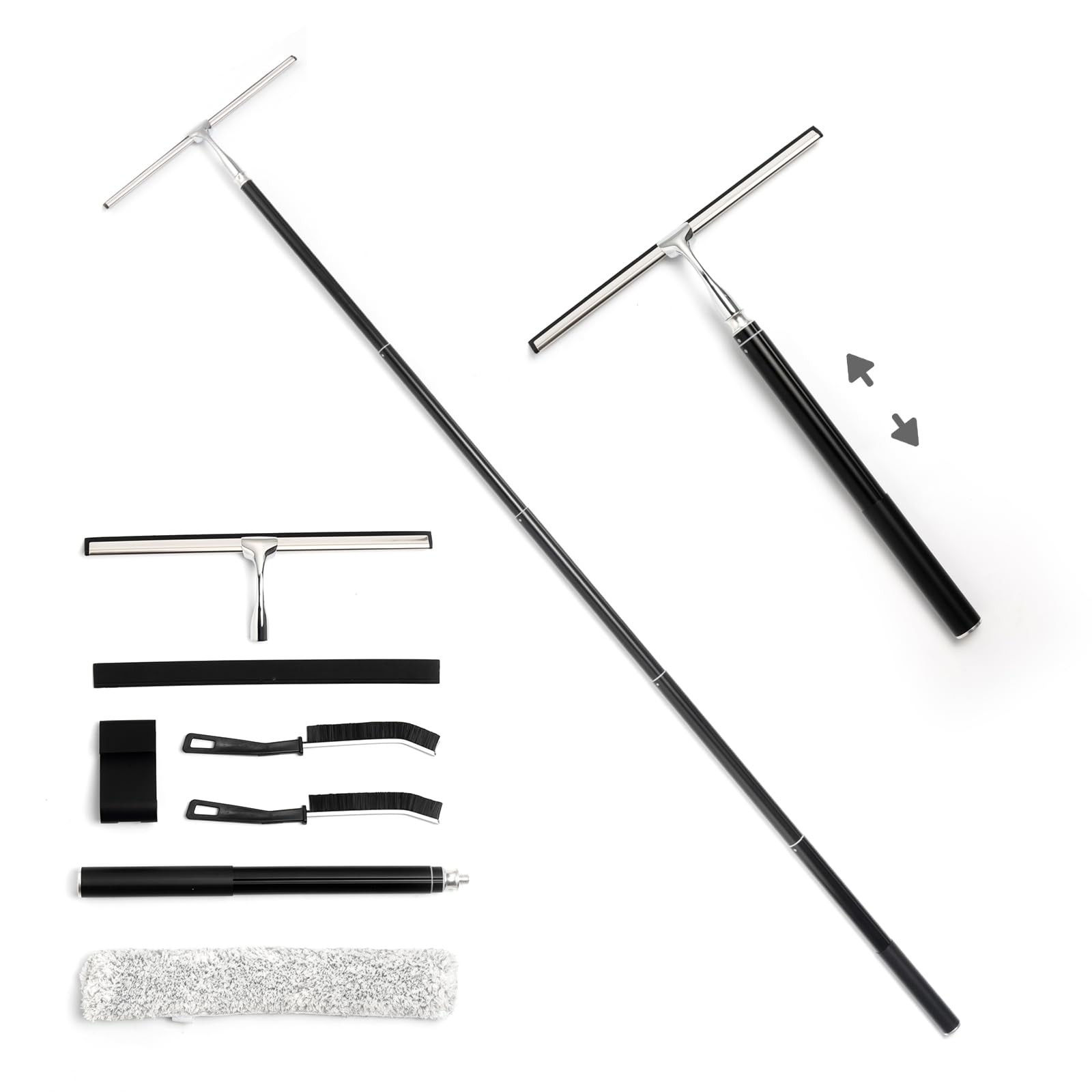 16.7“- 59.5″ Long Handle Window Squeegee with Extension Pole, 12.4″ Wide Meta…