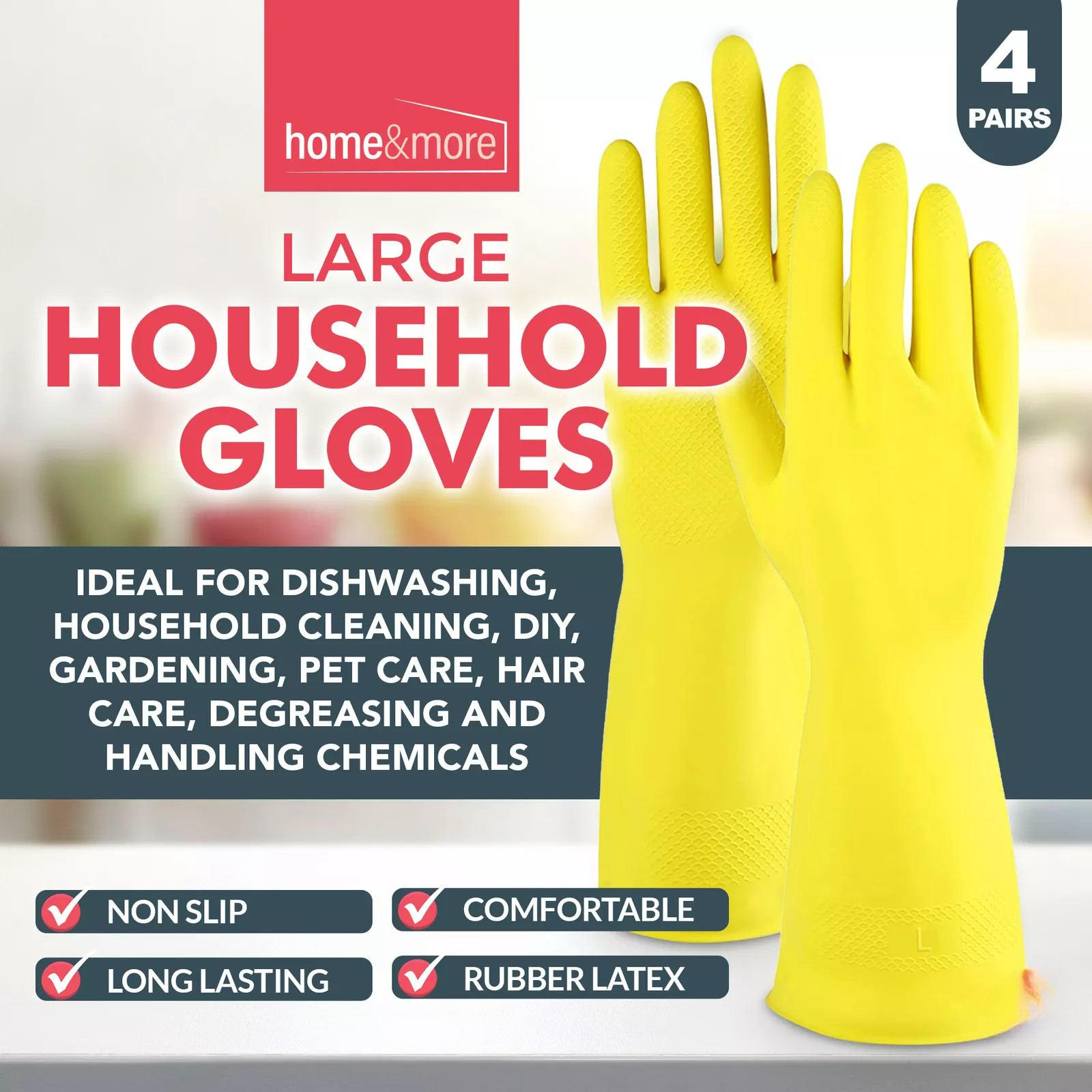 2 Pairs Rubber Gloves Large Long Sleeve Household Washing Up Kitchen Cleaning